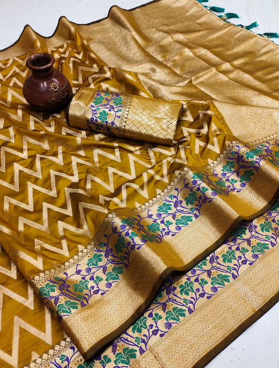 Soft Lichi silk saree with Beautiful zari weaving Pallu with Zari weaving Border & weaving motifs al uploaded by DHANANJAY CREATION  on 3/31/2023