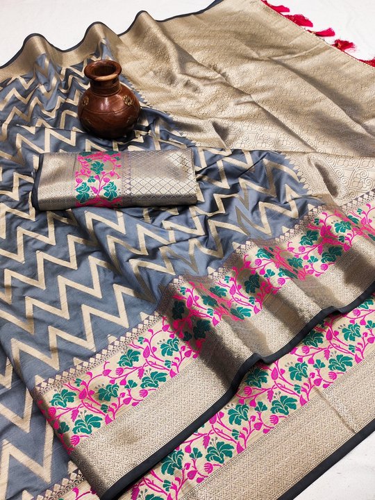Soft Lichi silk saree with Beautiful zari weaving Pallu with Zari weaving Border & weaving motifs al uploaded by DHANANJAY CREATION  on 3/31/2023