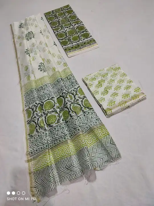 handblock attractive soft silk pigment  print suit uploaded by Virasat kala chanderi on 3/31/2023