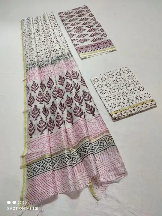 handblock attractive soft silk pigment  print suit uploaded by Virasat kala chanderi on 3/31/2023