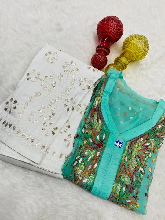 georgette chikankari  front panel gotapatti resham multi kurti with gotapatti pant* uploaded by A S K on 3/31/2023