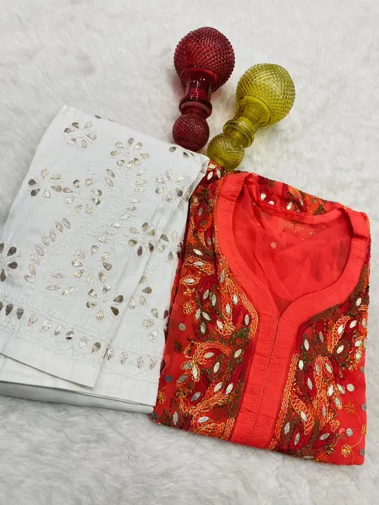 georgette chikankari  front panel gotapatti resham multi kurti with gotapatti pant* uploaded by A S K on 3/31/2023