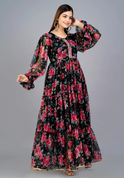Chiffon printed Full length gown with full flair uploaded by B S Creation on 3/31/2023