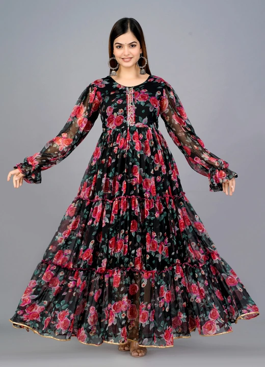 Chiffon printed Full length gown with full flair uploaded by B S Creation on 3/31/2023