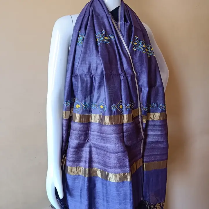 Post image Check out our latest hand embroidered Handwoven tussar silk stoles only at Hastvem Hastkari.