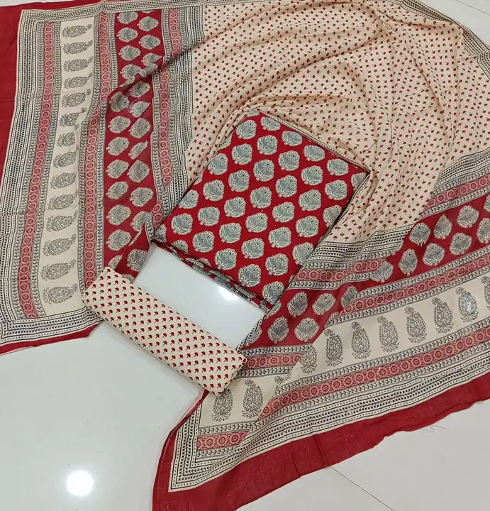 Hand Block printed rayon suits with rayon dupatta  uploaded by Women's fashion on 3/31/2023
