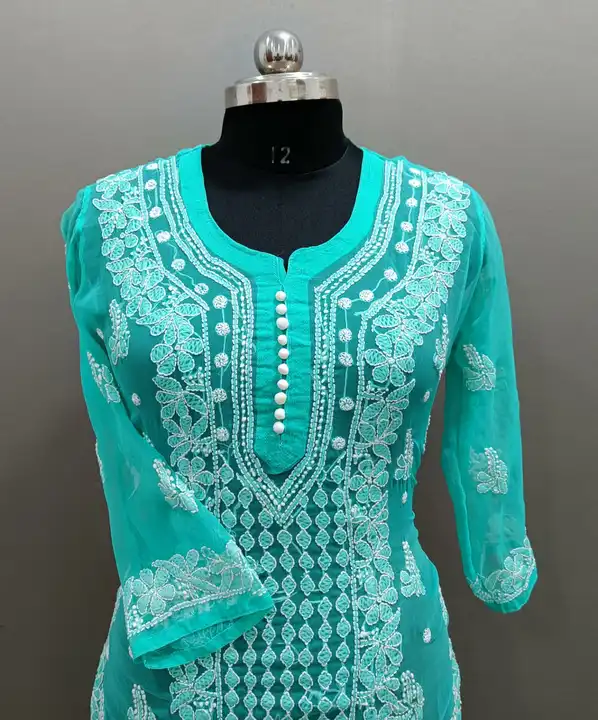 Post image Hey! Checkout my new product called
Kurti 
Fabric- georgette 
Size 38 to 42
Length- 44
Pannel boti jaal.
