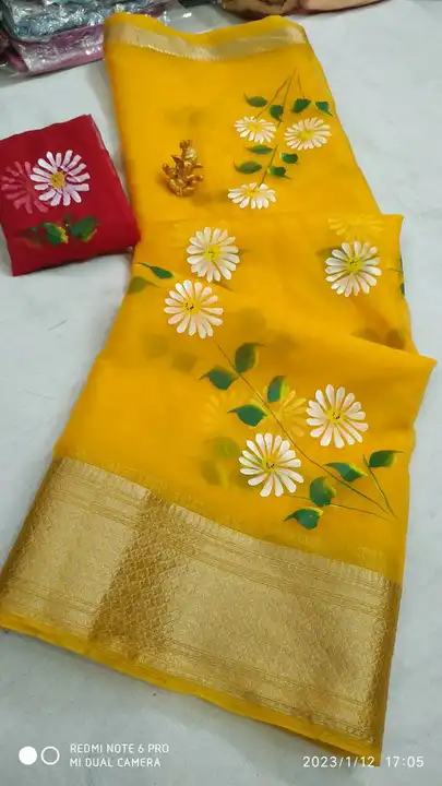 🌹🌹  New special saree 🌹🌹
👉 pure  orangeza saree
👉 same fabric contact blouse                   uploaded by Gotapatti manufacturer on 3/31/2023