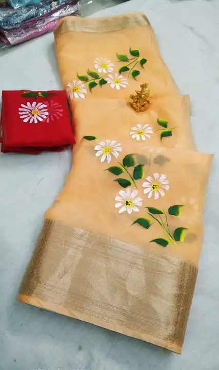 🌹🌹  New special saree 🌹🌹
👉 pure  orangeza saree
👉 same fabric contact blouse                   uploaded by Gotapatti manufacturer on 3/31/2023