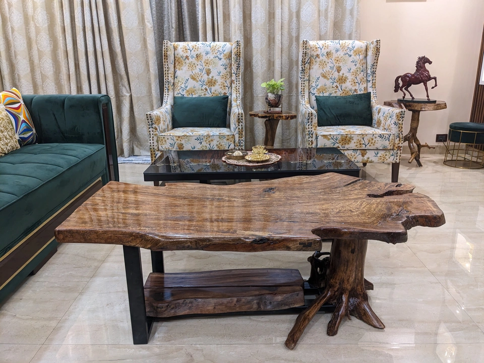 Fusion  live edge table with root and metal leg uploaded by Bottart on 5/28/2024