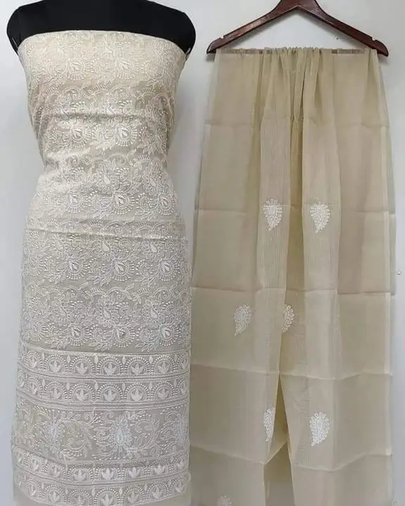 Kota Doria cotton dress material with chikankari embroidery  uploaded by Novika Kota Doria Handloom on 4/1/2023