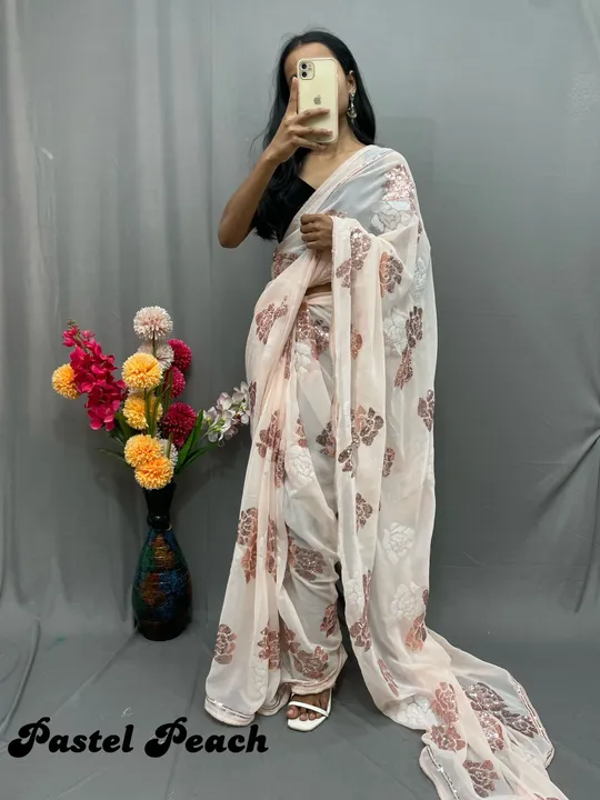 _*FREASH ARRIVAL🔥🔥*_
_*FOUR SEQUNCE *_

Pure Georrgte Four Sequnce Flower Saree with Pipping Four  uploaded by Vishal trendz 1011 avadh textile market on 4/1/2023