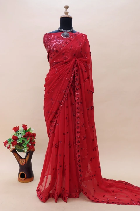 Red saree uploaded by pink Rose fashion Store  on 4/1/2023