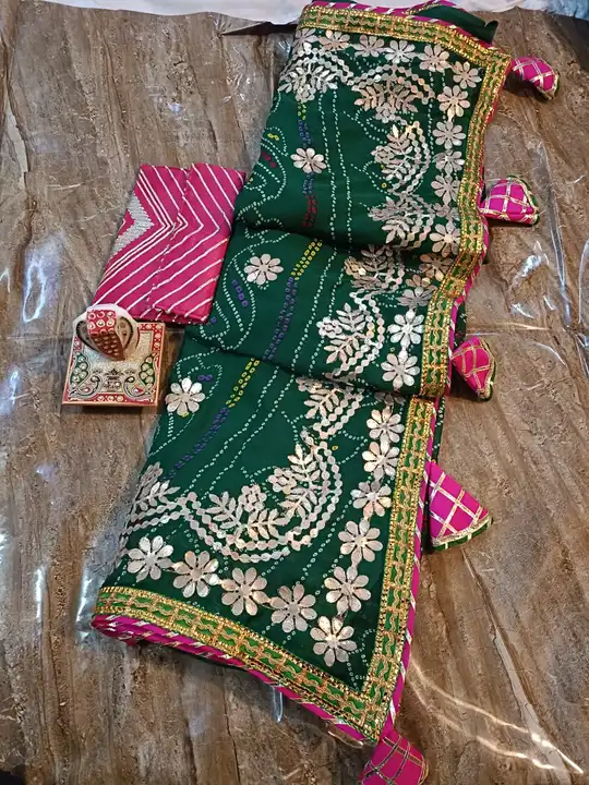 😍😍new launch 
Nice bful reniyal moss chunri saree with bful heavy gotta work on allover saree with uploaded by Gotapatti manufacturer on 4/1/2023