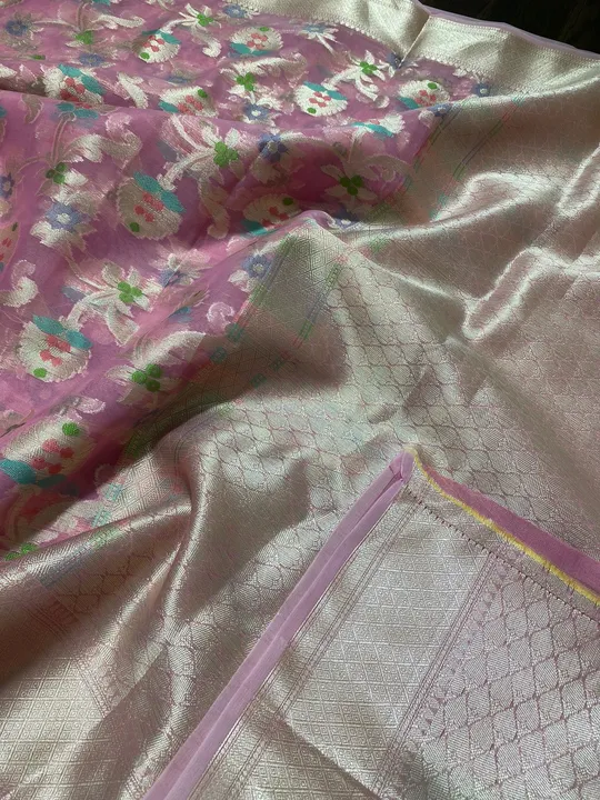 Banarasi kora organza silk saree tillfi minakari silver zari weaving  uploaded by S.S creations on 4/2/2023