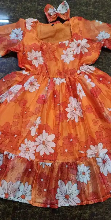 Orange organza floral printed ruffle stitched frock kurti -Top Fabric : Organza Printed With Ruffle  uploaded by Aman Nama on 4/2/2023