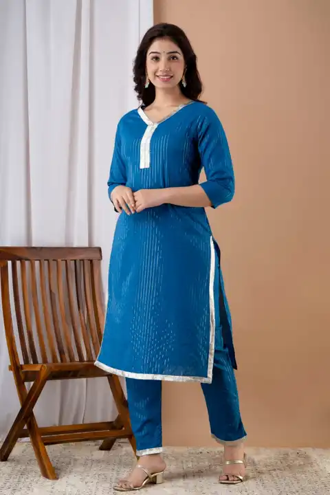 For the lady to sparkle and shine in beautiful lurex cotton kurta pant set which paired with cotton  uploaded by Aman Nama on 4/2/2023