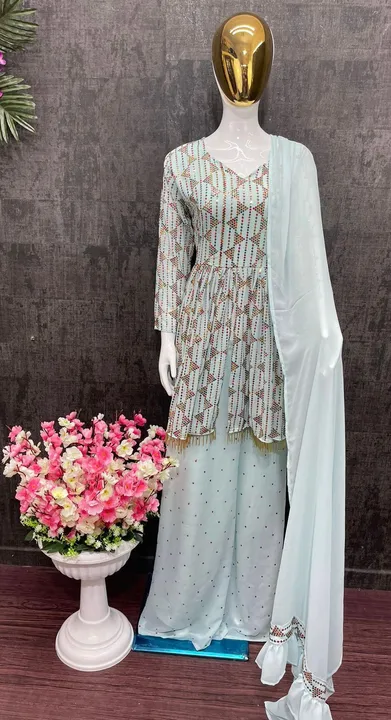 NEW DESIGNER PARTY WEAR HEAVY EMBROIDERY SEQUNCE WORK GEORGETTE TOP WITH PALAZZO SUIT uploaded by Fatema Fashion on 4/2/2023