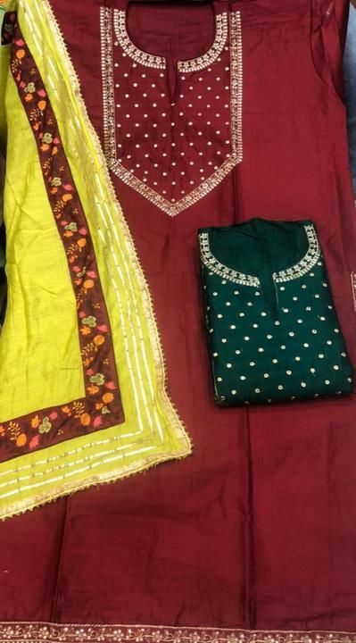 Post image Jaam cotton...With work...Bottom..Cotton..
Dupp...Tebby silk...With gota patti...Work....