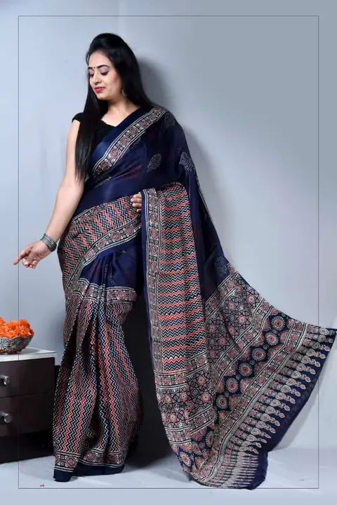 Ajrakh print modla silk saree uploaded by Hayatt craft on 4/2/2023