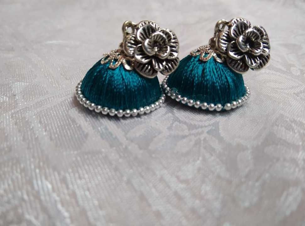 Silver oxidised stud with silk thread zhumka earring uploaded by business on 3/2/2021