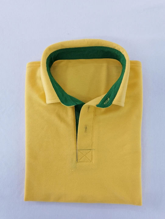 Post image Met fabric.
Plain yellow colour.
Polo Neck.
All size available (M,L,XL).
Half Sleeves.