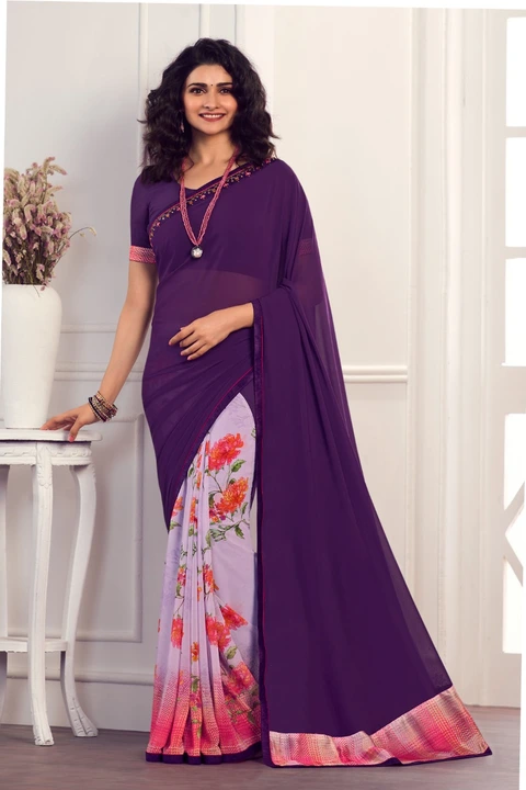 Purple party saree uploaded by Fatema Fashion on 4/3/2023