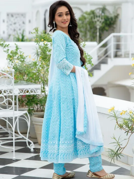 BLUE CHIKANKARI FLARED ANARKALI AND PANT SET uploaded by Pari fashion on 4/3/2023