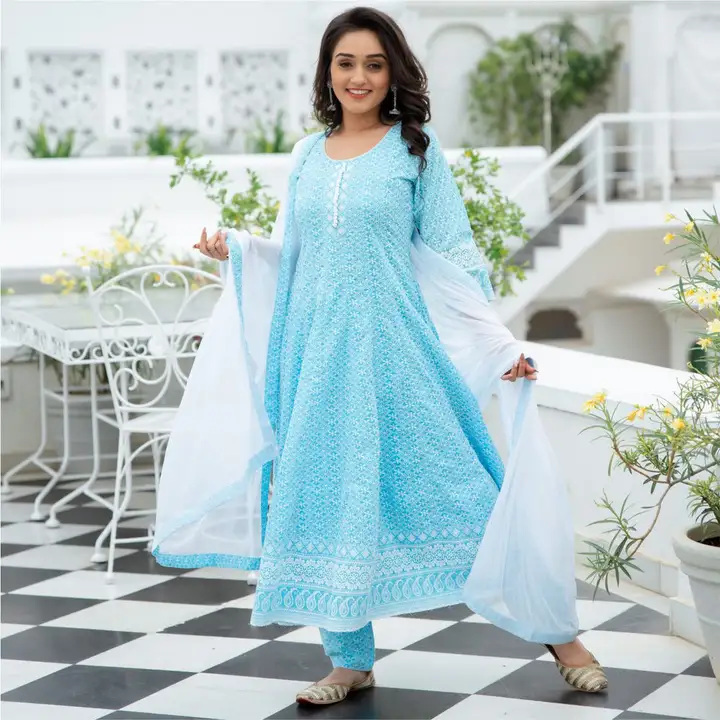 BLUE CHIKANKARI FLARED ANARKALI AND PANT SET uploaded by Pari fashion on 4/3/2023