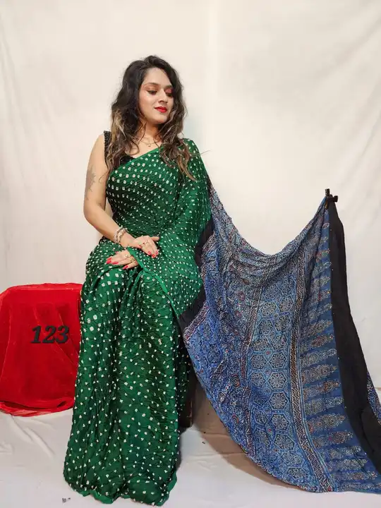 Ajrakh with bandej  modal  silk saree uploaded by business on 4/3/2023