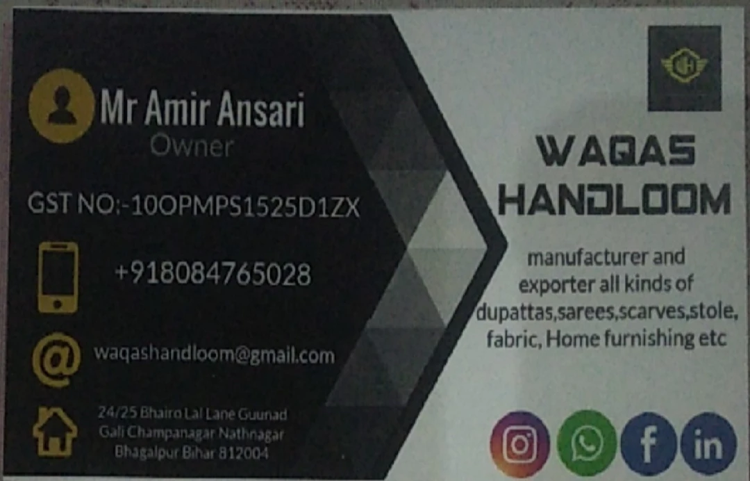 Visiting card store images of Waqas Handloom