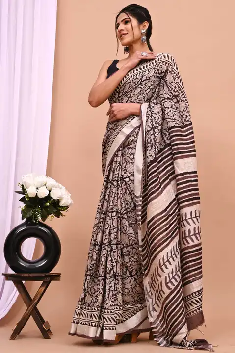 Bagru hand block print linens sarees  uploaded by business on 4/3/2023