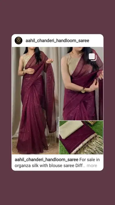 Organza silk with blouse saree uploaded by Aahil  chanderi handloom saree on 4/3/2023