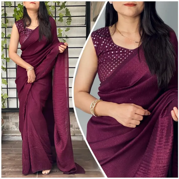 Chinnon pleated saree uploaded by business on 4/3/2023