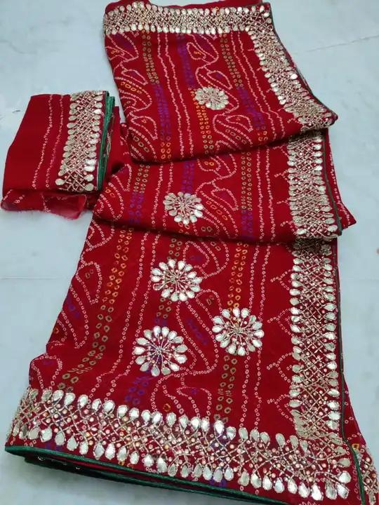 *😍 New Launching Of beautiful saree*SJC PORDACAT
👉 *Pure  Georgette   saree*bandhaj HAVI GOJARTA  uploaded by Gotapatti manufacturer on 4/3/2023