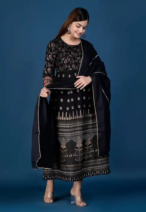Reyon M to 3XL, Reyon Fabric Flowers 🌺 Print Gown With Heavy Lace Work Dupatta* uploaded by Online Ladies Dresses on 4/4/2023