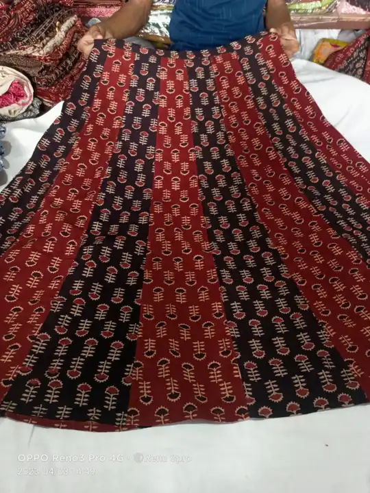 Ajrakh long skirt uploaded by Rim kantha stitch on 4/4/2023