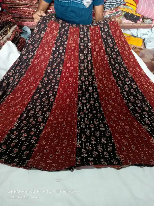 Ajrakh long skirt uploaded by Rim kantha stitch on 4/4/2023