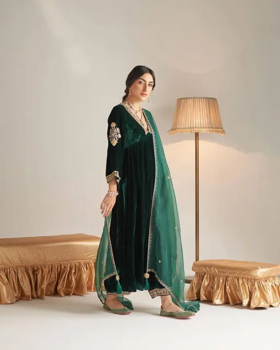 Velvet kurti plazo set Ready To wear collection  uploaded by Taha fashion online store on 4/4/2023