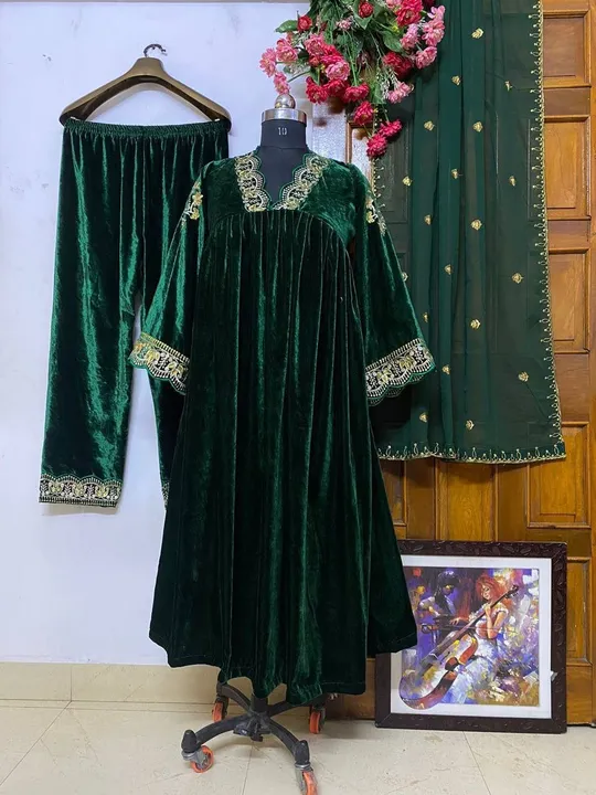 Velvet kurti plazo set Ready To wear collection  uploaded by Taha fashion online store on 4/4/2023