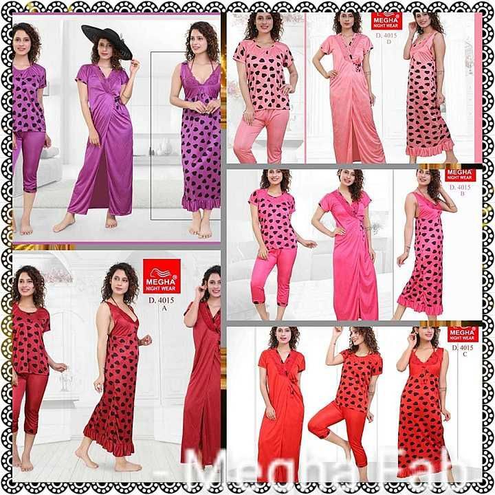 Post image women Nighty made from soft &amp; top quality Satin
Size : Free Size
Easy &amp; Relaxed Fit,Soft &amp; Light Weighted
Care Instructions: Machine Wash .Do not dry clean or bleach or Tumble Dry .Dry in shade .Wash dark colours separately Read less