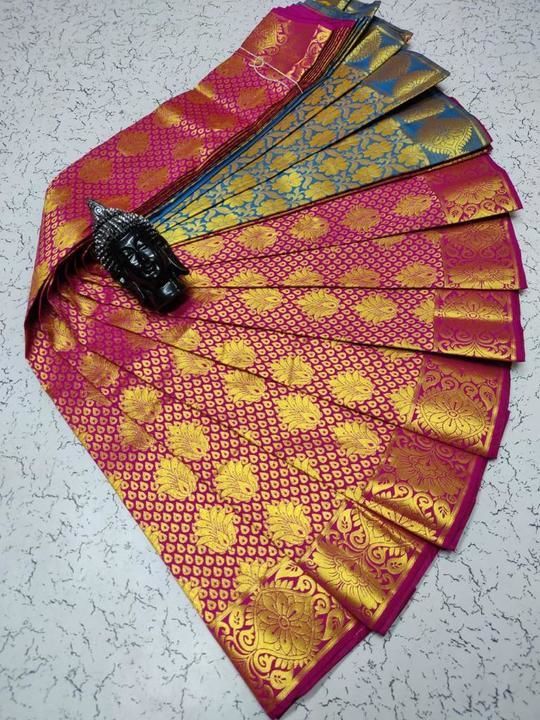 Post image *💝💝💝KANCHEEPURAM SEMISILK  WEDDING  COLLECTIONS*💝💝💝

 *💝Attractive  color combination* 
 
*💝100% Genuine Quality* 

*💝Extreme jari work Contrast pallu &amp; Blouse*

*💝Trendy look border* 

*💝saree length 6.30 mtrs and weight 0.900 grms(aprox)*

*💝Cloth feel very soft*

*💝Direct manufacture* 

*💝price Rs1400+$*