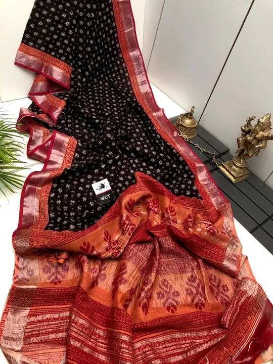 SAREES:-*FABRIC - ORIGINAL LINEN WITH SILVER JARI PATTA.
 uploaded by NIVA CREATION on 4/4/2023