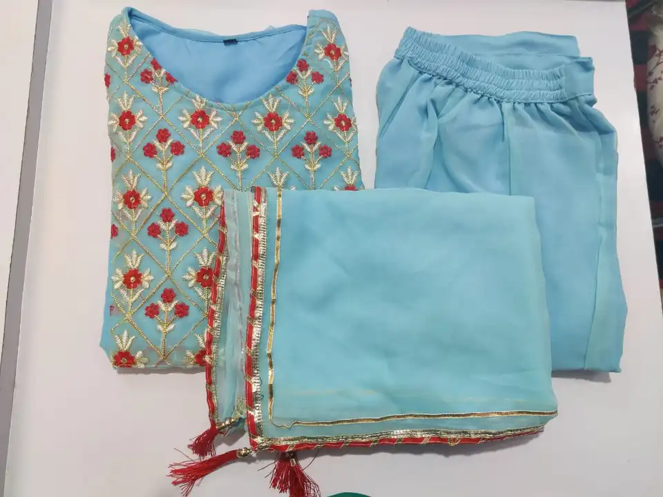Crop top with attached sharg and plazzzo and dupatta set  uploaded by Aleexa Outlet on 4/4/2023
