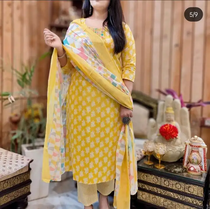 Pure cotton kurta pant and dupatta set for  uploaded by Aleexa Outlet on 4/4/2023
