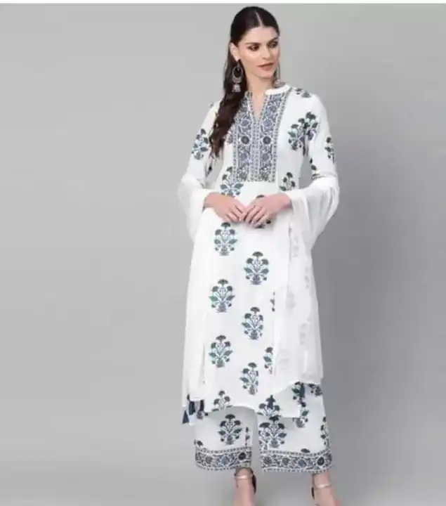 Rayon fabric kurta pant and dupatta set  uploaded by Aleexa Outlet on 4/4/2023