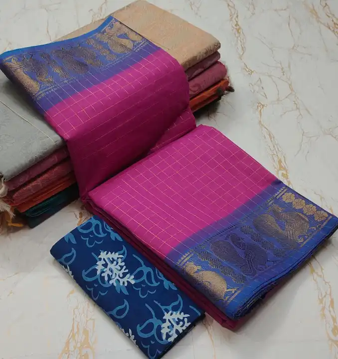 Cotton checked saree uploaded by Akshay saree Online on 4/4/2023