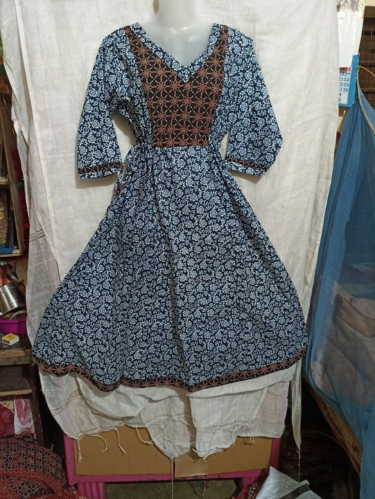 Indigo ajrakh gown uploaded by Rim kantha stitch on 4/4/2023