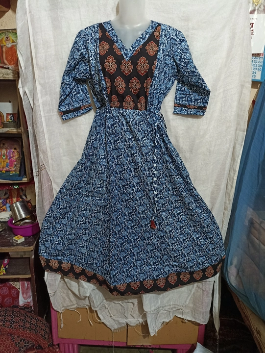 Indigo ajrakh gown uploaded by Rim kantha stitch on 4/4/2023
