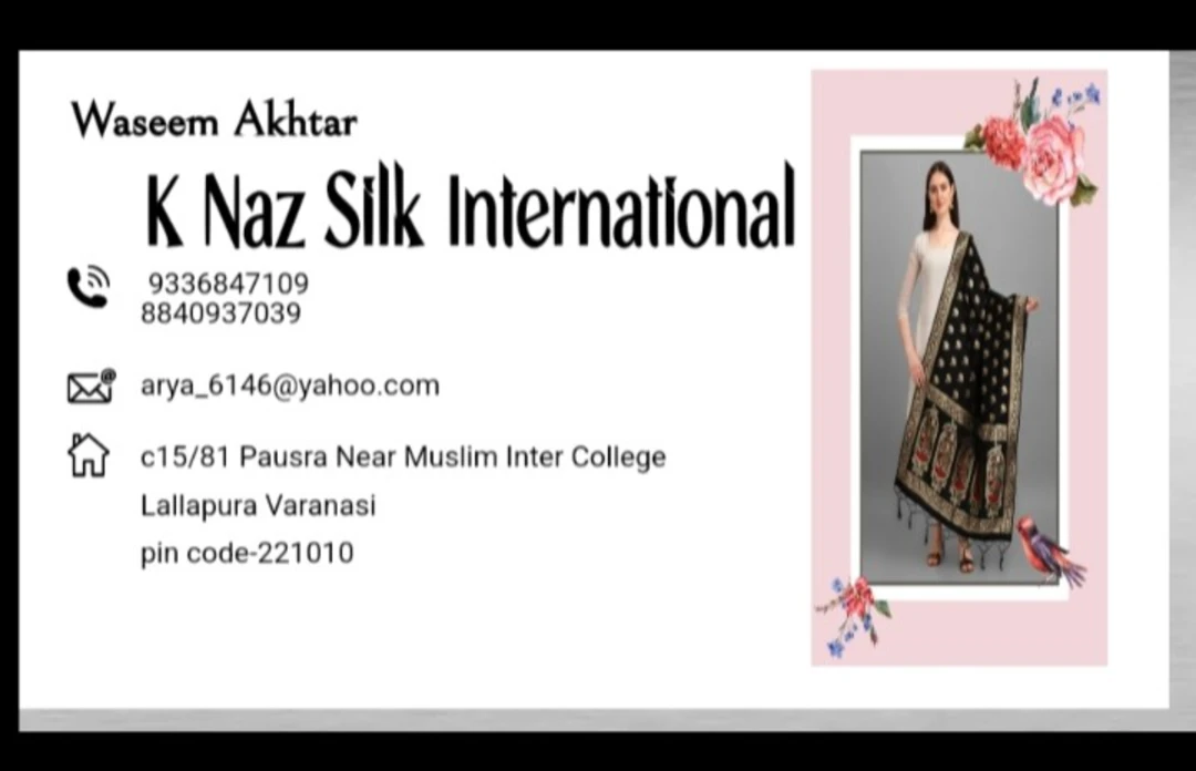 Visiting card store images of K-Naz silk international